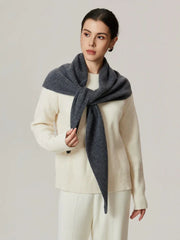 100% Pure Wool Knit Triangle Scarf - View 6 | TEVQA