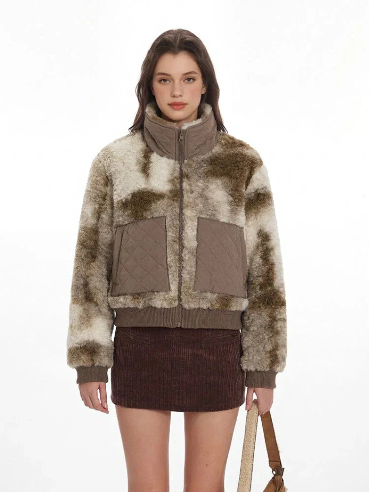 Abstract Camo Sherpa Fleece Jacket - TEVQA