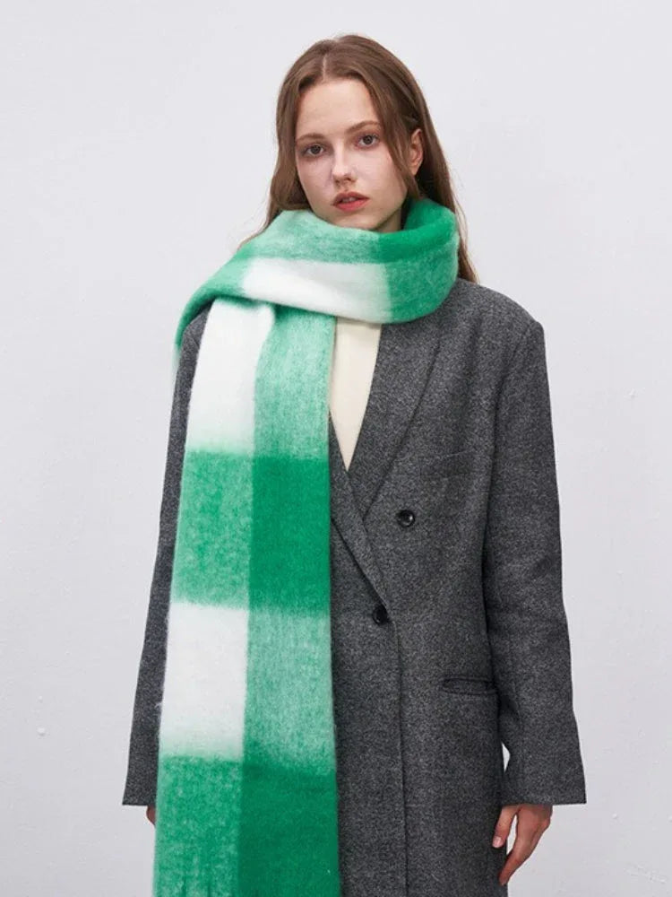 Extra Long Vintage Plaid Scarf with Tassels - View 6 | TEVQA