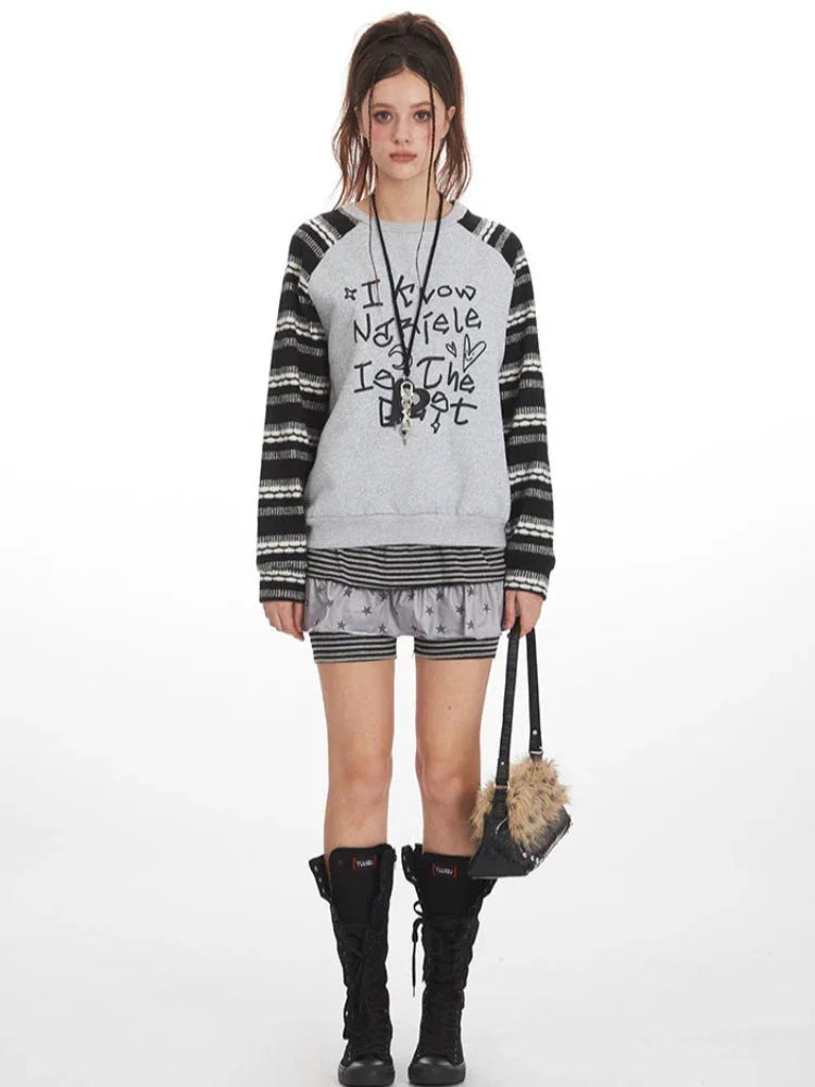 Y2K Grunge Graffiti Graphic Sweatshirt - TEVQA
