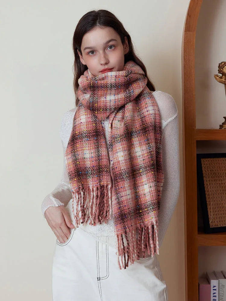 Oversized confetti knit scarf with rainbow speckles and fringe detail - View 7 | TEVQA