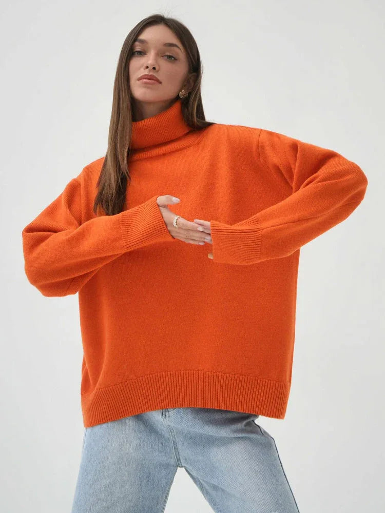 Classic Oversized High Neck Knit Sweater - TEVQA