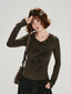 Vintage V-Neck Ruffle Print Long Sleeve Olive