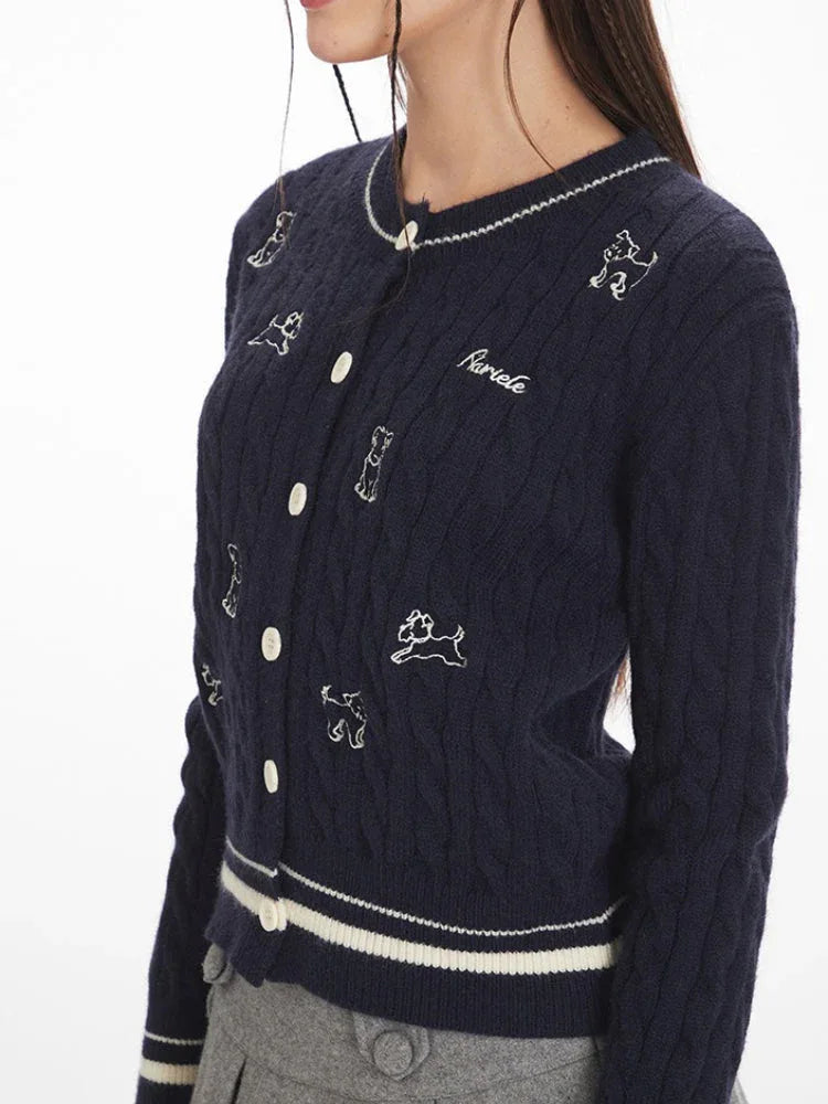 Vintage Navy Cable Knit Cardigan - TEVQA