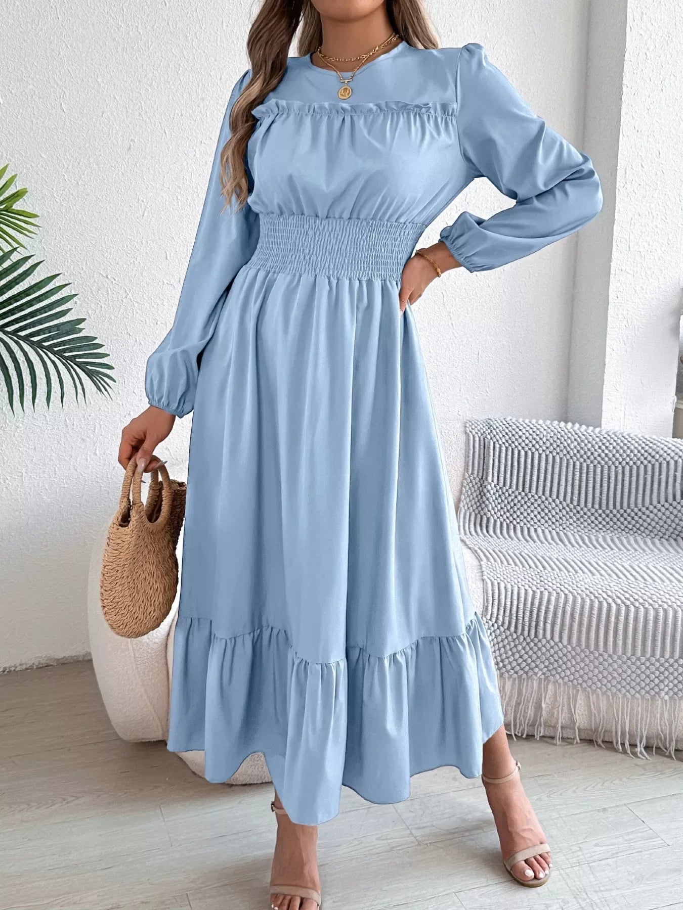 Emerald Green Ruffle Smocked Waist Maxi Dress - View 23 | TEVQA