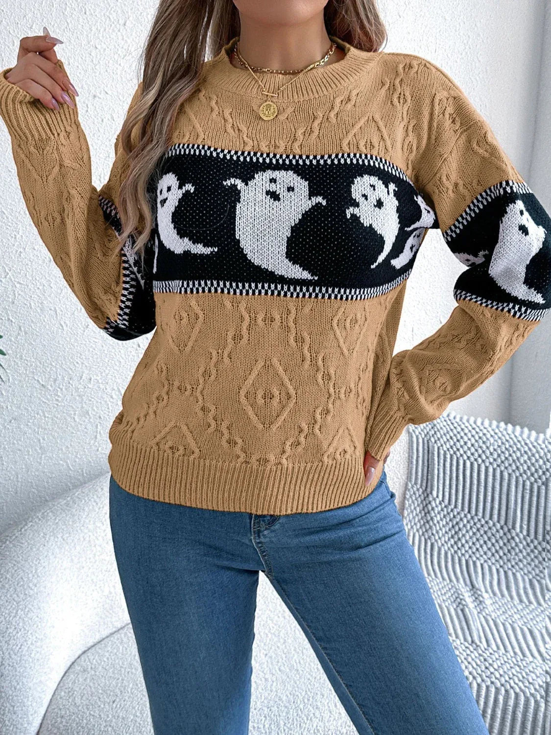 Ghost Cable Knit Sweater - View 13 | TEVQA