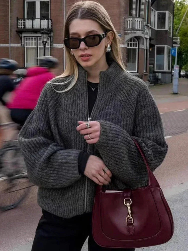 The Sloane Chunky Ribbed Zip-Up Cardigan - TEVQA