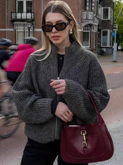 The Sloane Chunky Ribbed Zip-Up Cardigan - TEVQA