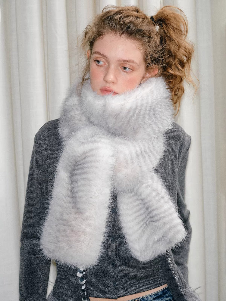 Silver Snow Faux Fur Scarf Extra Long Winter Neck Warmer Main image