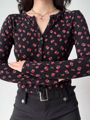Vintage Floral Ribbed Knit Button-Up Cardigan