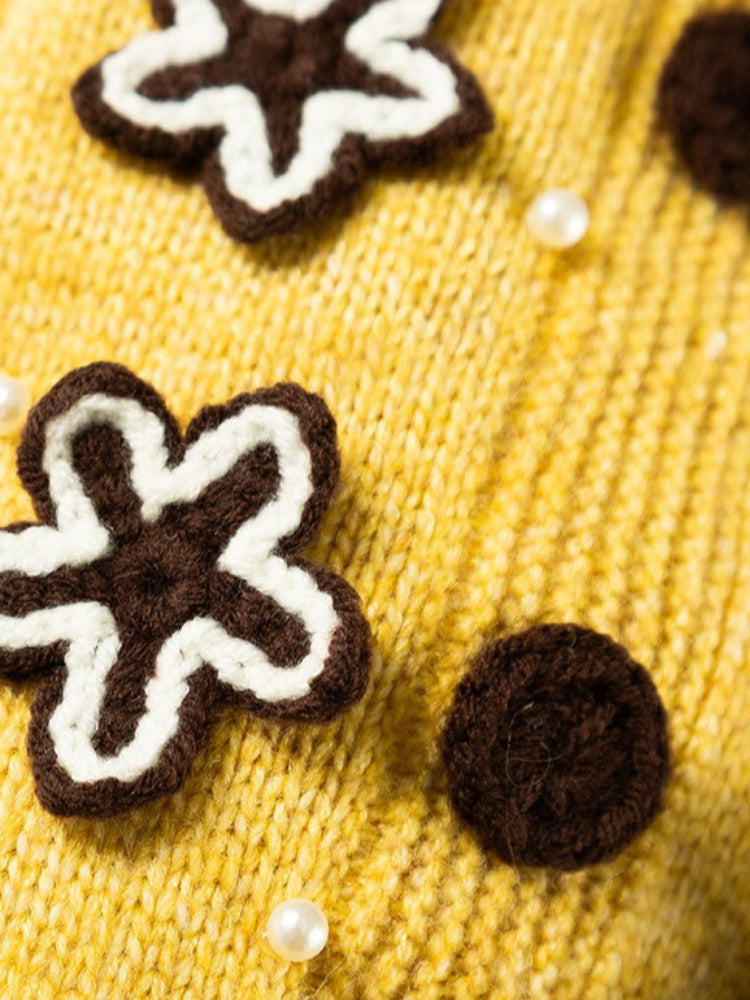 Mustard Knit Dog Sweater with Bear Applique
