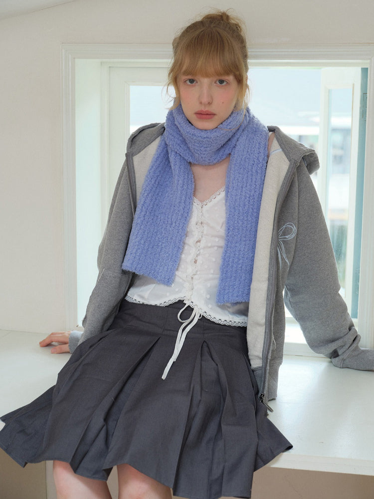Soft Bouclé Wool Blend Knit Scarf