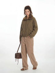 Vintage Faux Suede Aviator Bomber Jacket - TEVQA