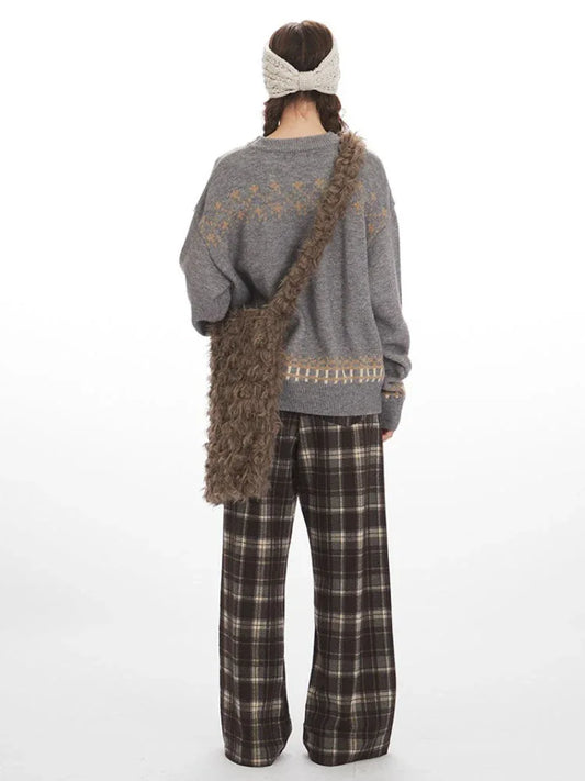 Whimsical Fluffy Yak Graphic Sweater - TEVQA