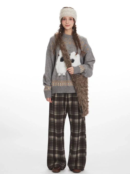 Whimsical Fluffy Yak Graphic Sweater - TEVQA