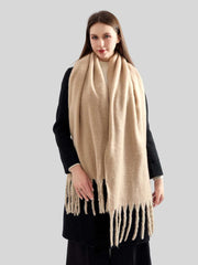 Women's Ultra-Heavyweight Solid Scarf Thick Fringe Thermal Winter Wrap - Oatmeal Beige