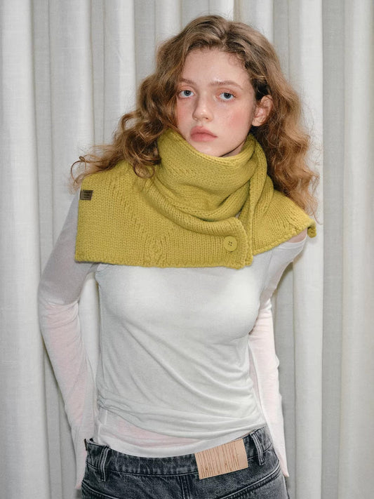 100% Wool Reversible Button Scarf Chartreuse