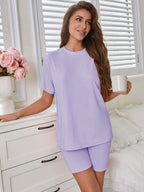 Oversized crew neck t-shirt and biker shorts lounge set - View 12 | TEVQA