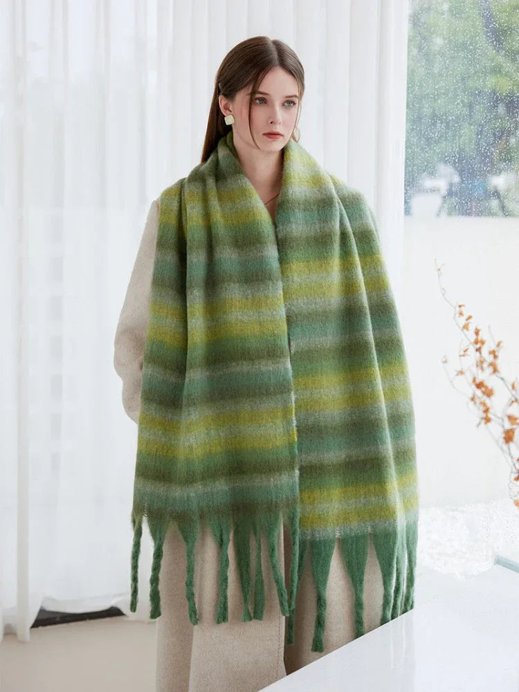 Oversized gradient stripe scarf with fuzzy knit texture - View 6 | TEVQA