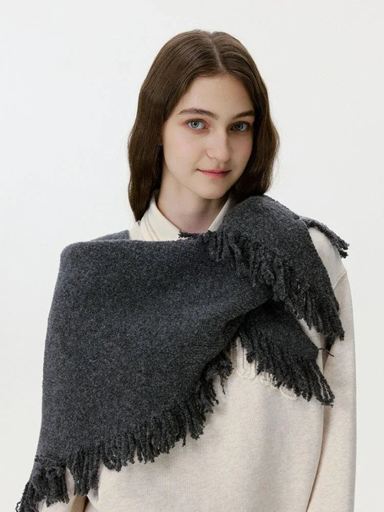 Soft Wool Blend Triangle Scarf - View 8 | TEVQA