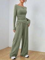 Women's Boat Neck Wide Leg Two-Piece Set - View 18 | TEVQA