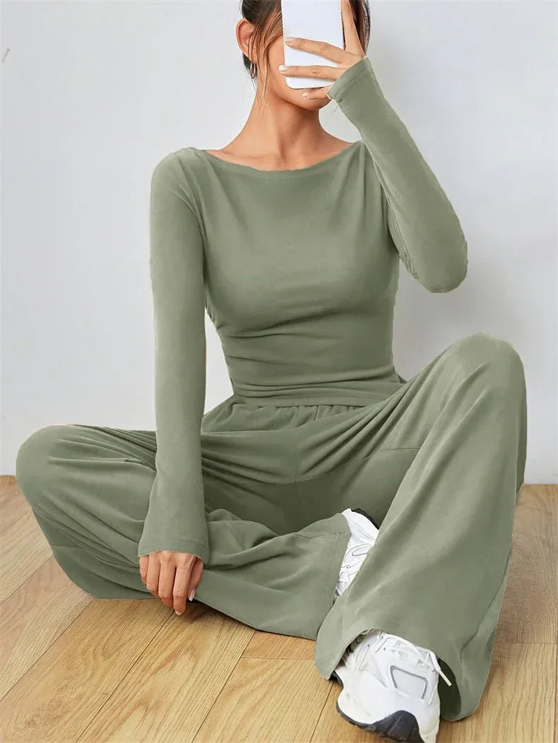 Women's Boat Neck Wide Leg Two-Piece Set - View 20 | TEVQA