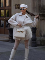 Elegant wool blend coat with faux fur trim - View 10 | TEVQA