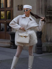 Elegant wool blend coat with faux fur trim - View 10 | TEVQA