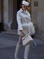 Elegant wool blend coat with faux fur trim - View 9 | TEVQA