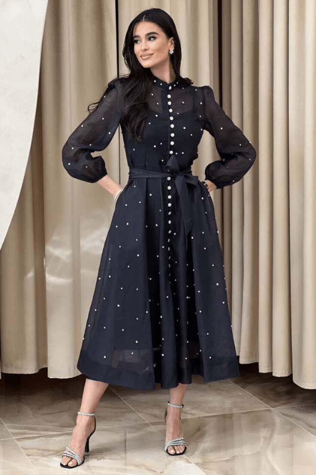 Emelia Crystal Embellished Sheer Maxi Dress - Tevqa