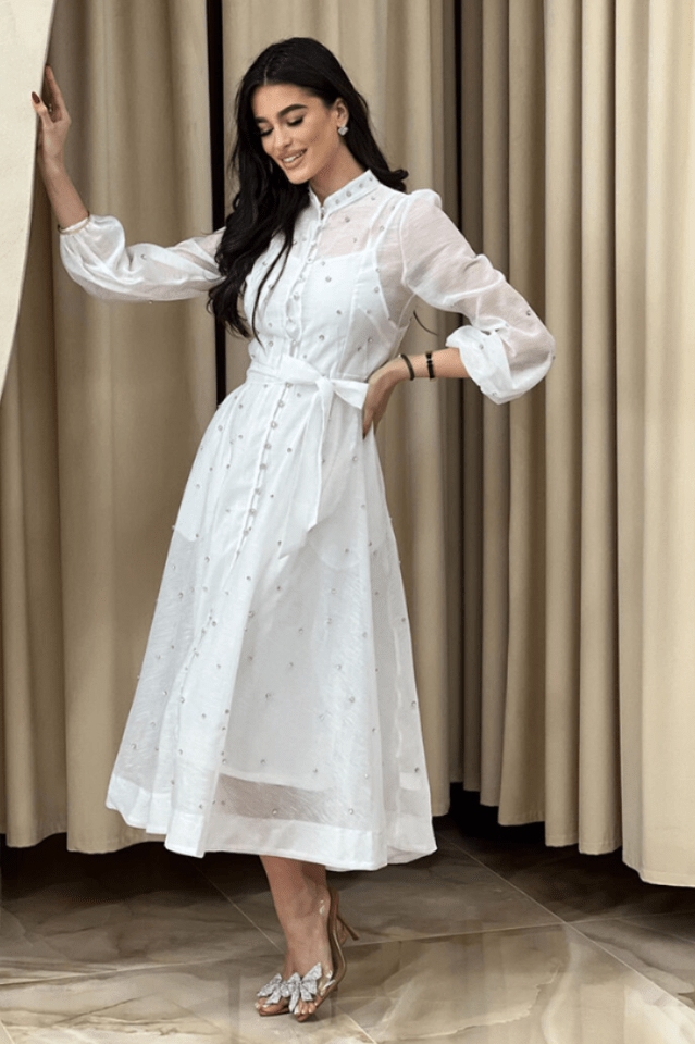 Emelia Crystal Embellished Sheer Maxi Dress - Tevqa