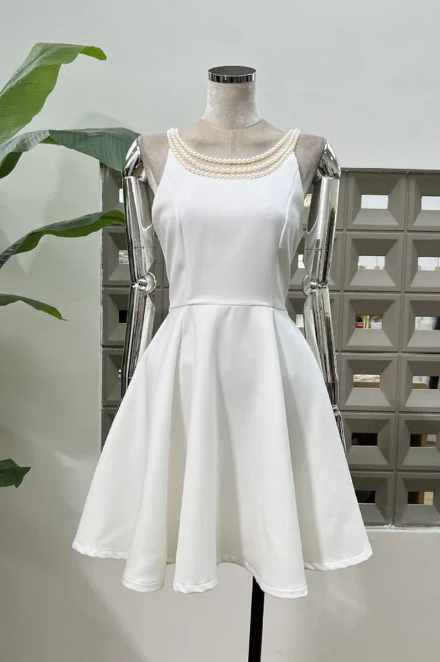 Pearl Embellished Open Back Mini Dress - View 6 | TEVQA