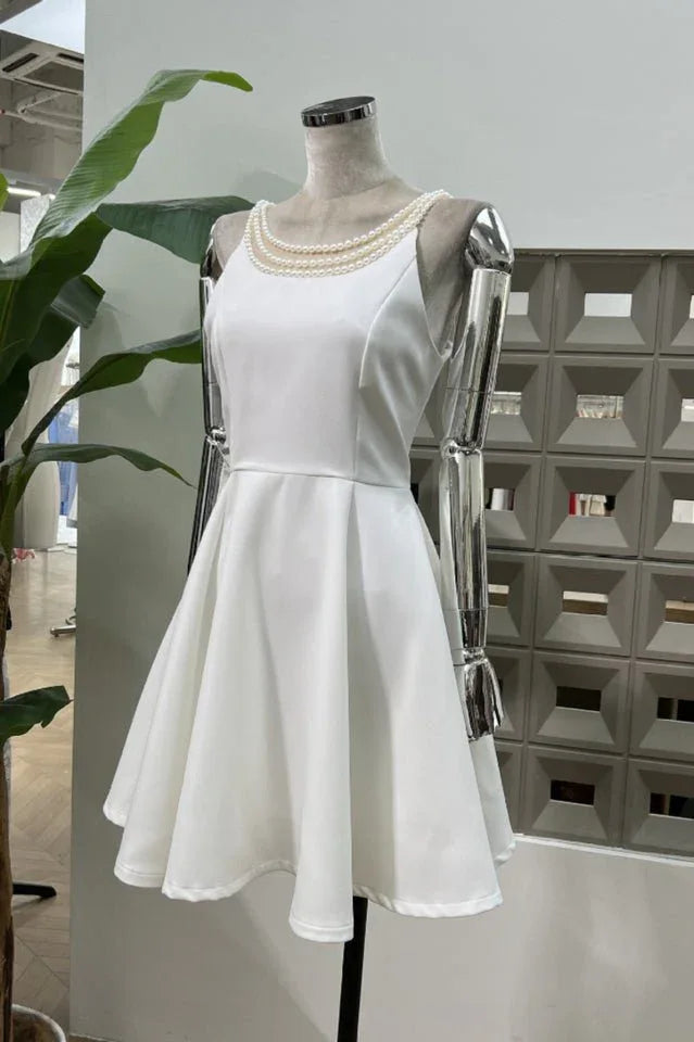 Pearl Embellished Open Back Mini Dress - View 7 | TEVQA