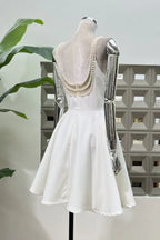 Pearl Embellished Open Back Mini Dress - View 8 | TEVQA