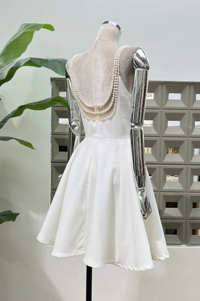Pearl Embellished Open Back Mini Dress - View 8 | TEVQA