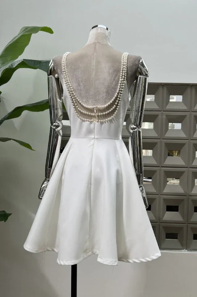 Pearl Embellished Open Back Mini Dress - View 9 | TEVQA