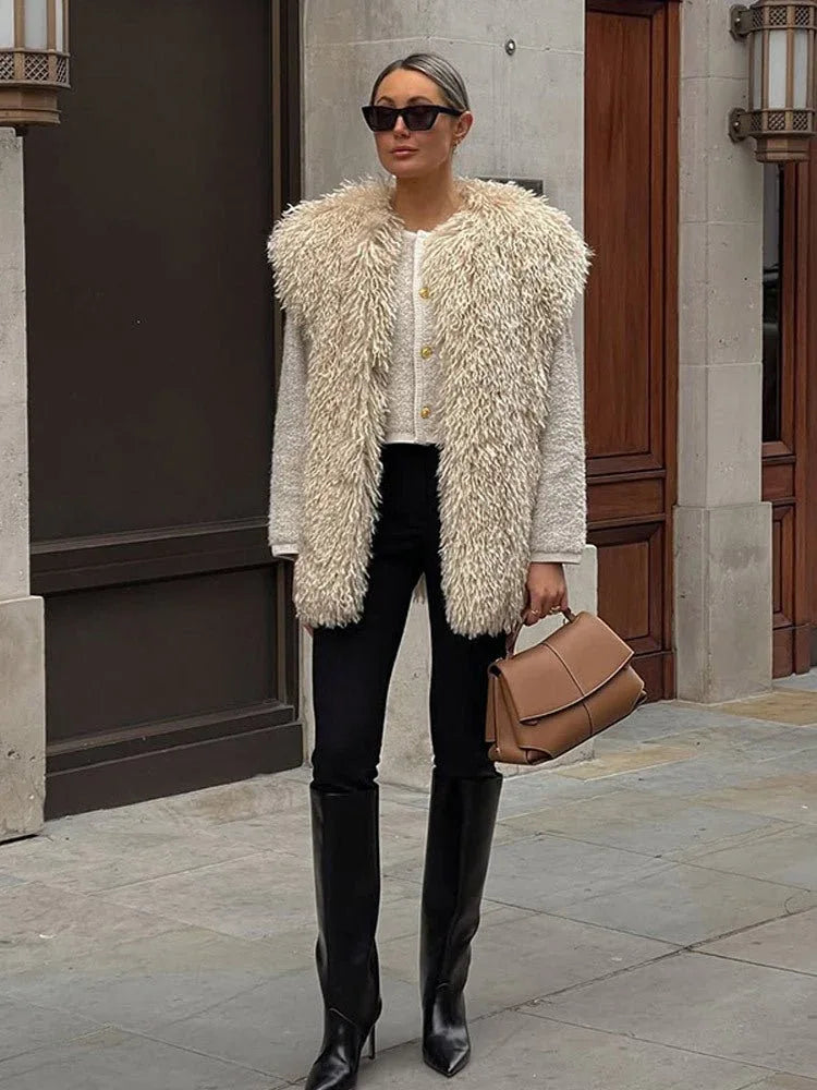 Ethereal Ivory Shaggy Faux Fur Vest - View 7 | TEVQA