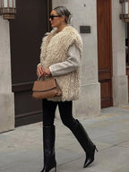 Ethereal Ivory Shaggy Faux Fur Vest - View 9 | TEVQA