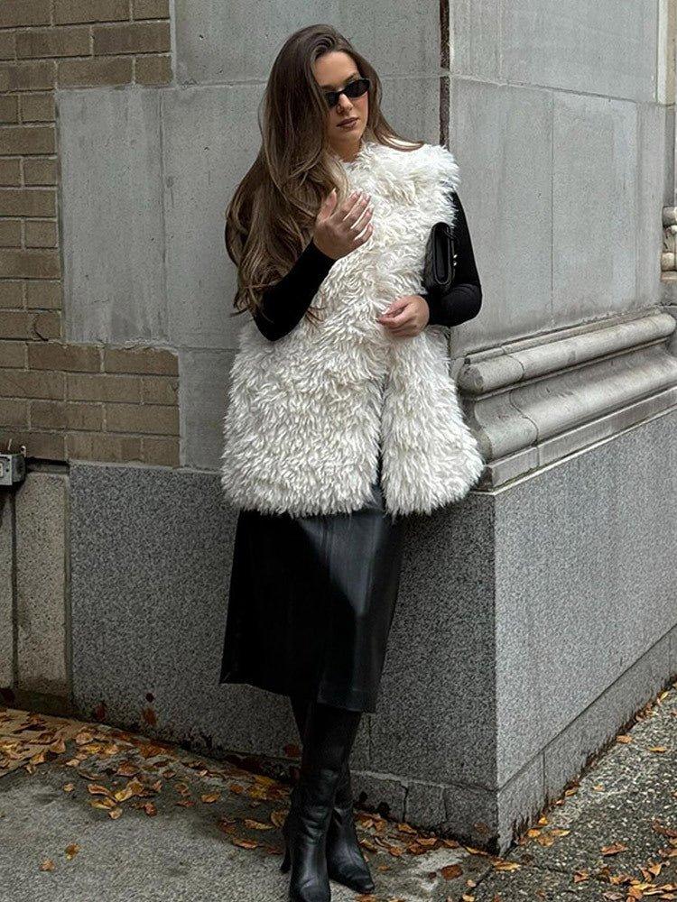 Ethereal Ivory Shaggy Faux Fur Vest - View 11 | TEVQA