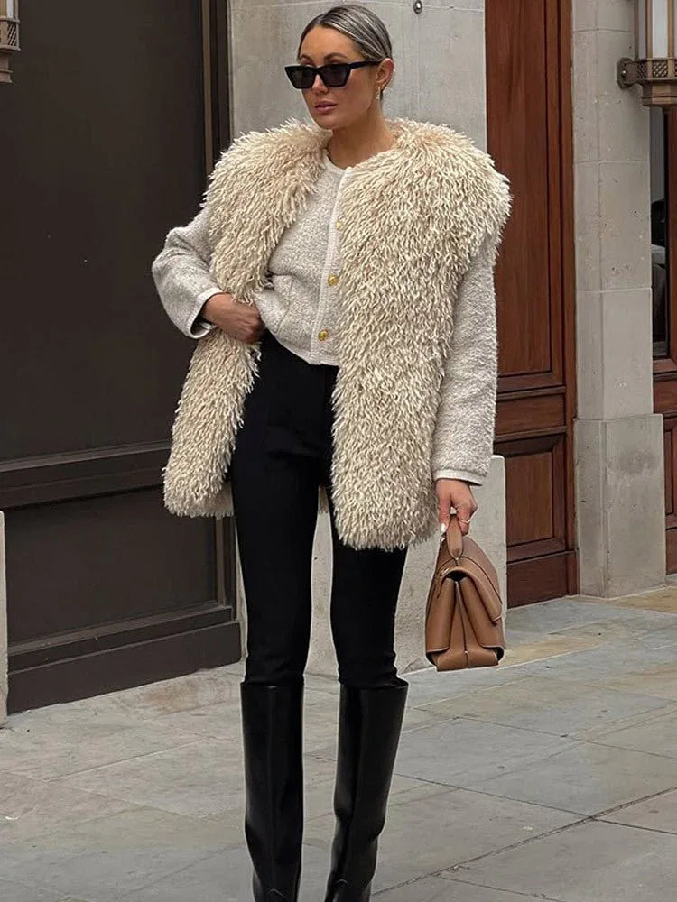 Ethereal Ivory Shaggy Faux Fur Vest - View 10 | TEVQA