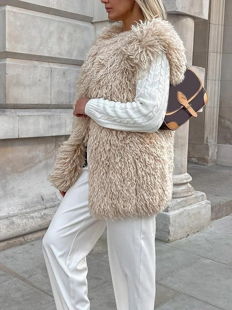 Ethereal Ivory Shaggy Faux Fur Vest - View 6 | TEVQA