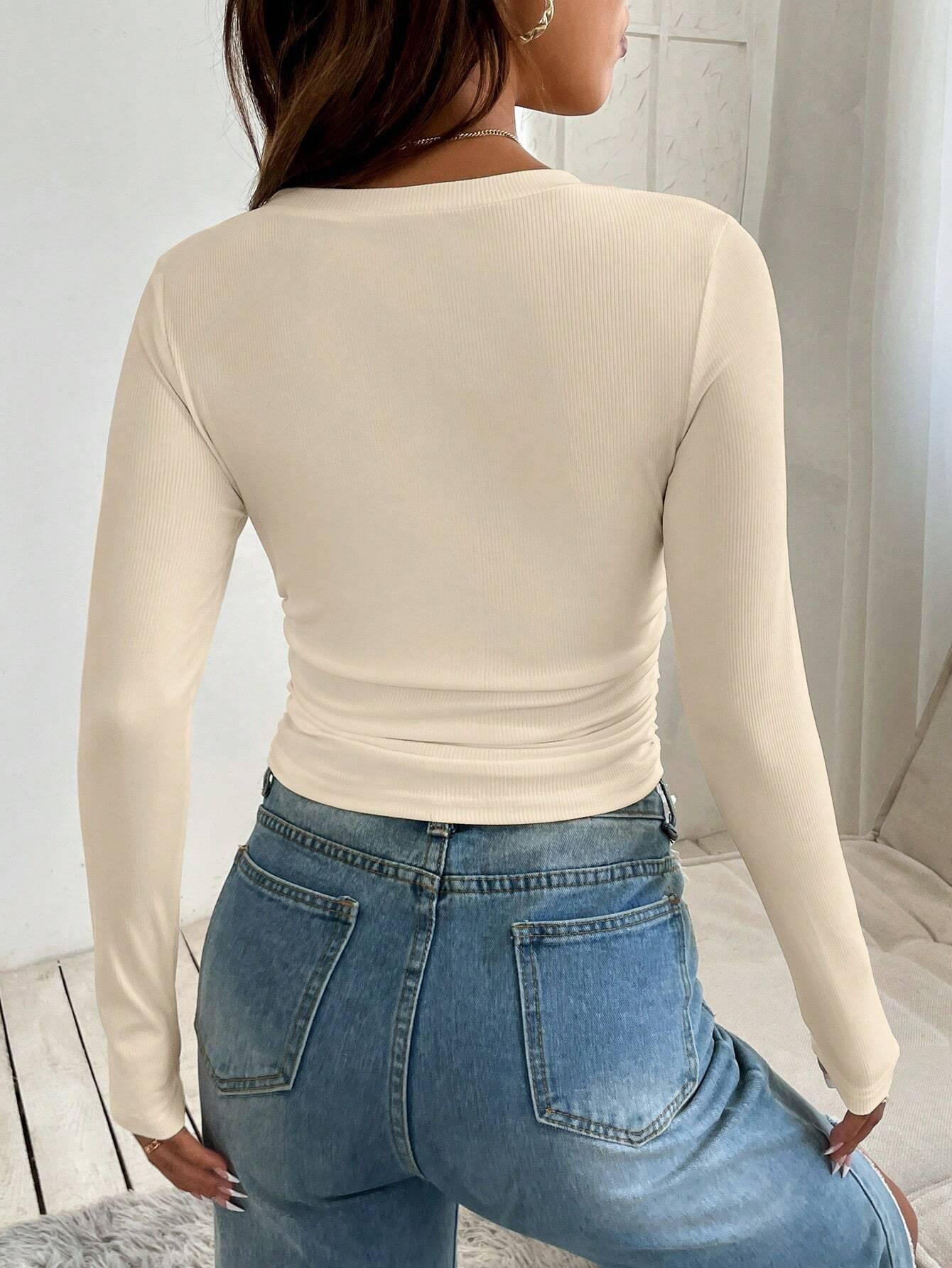 Ribbed knit v-neck top - View 8 | TEVQA