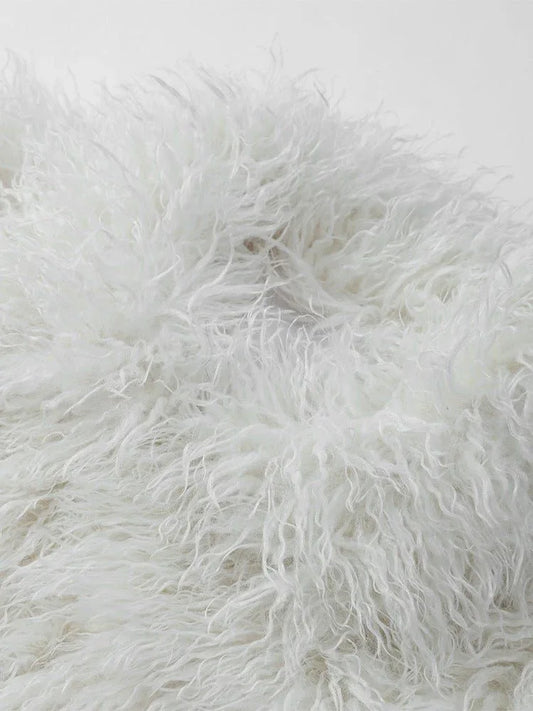 Close-up of white shaggy faux fur texture
