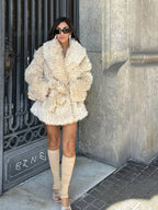 Elegant faux fur coat with oversized collar - View 6 | TEVQA