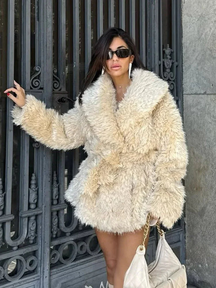 Faux Fur Coat with Oversized Collar Secondary image