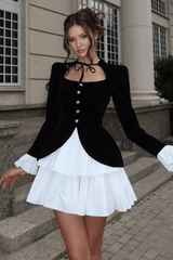 Eveline Velvet Tiered Mini Dress - Tevqa