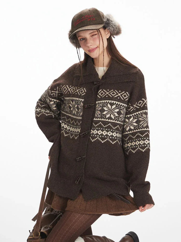 Vintage Fair Isle Toggle Button Cardigan - TEVQA