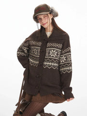 Vintage Fair Isle Toggle Button Cardigan - TEVQA