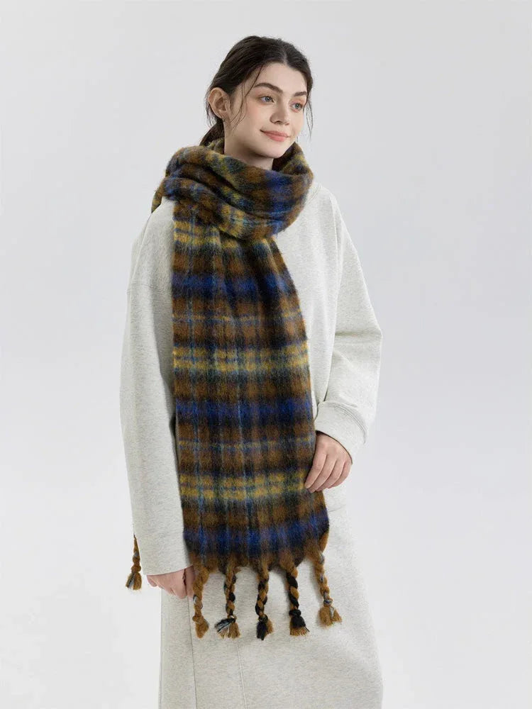 Vintage Plaid Wool Blend Scarf - TEVQA