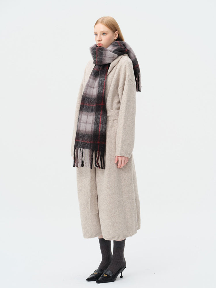 Plaid wool blend scarf with fringed hem - View 8 | TEVQA